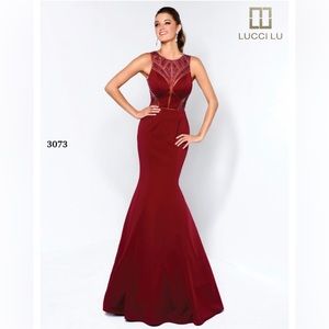 Lucci Lu Burgundy Mermaid Gown Size 6